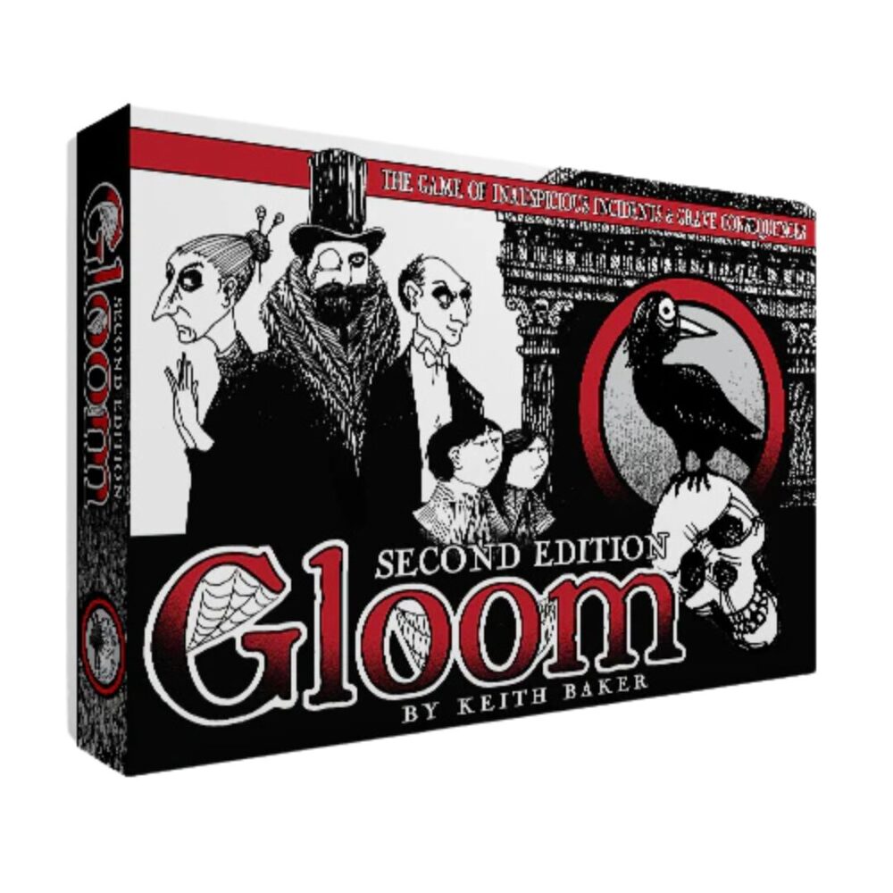 Image of the Gloom 2nd Edition game box displaying its unique transparent card design.