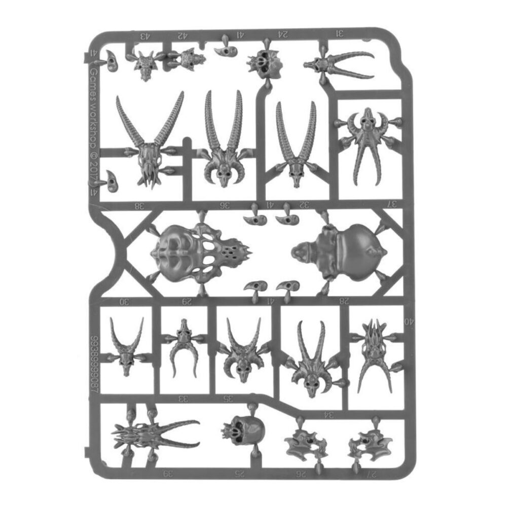 Sprue of daemon, giant, bird, and other xeno skulls from Citadel Skulls set