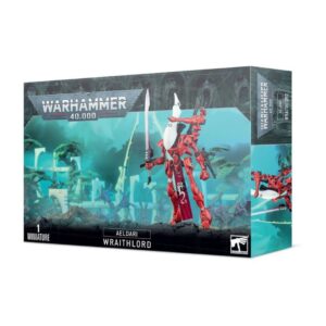 Image of the Aeldari: Wraithlord box, showcasing a towering construct with customizable weapons and a graceful design