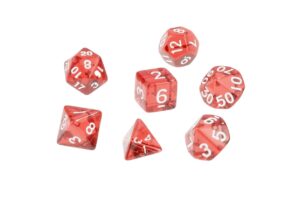 Dice Translucent Set of 7 Red Dice