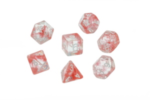 Dice Nebula Translucent Set of 7 Red White Dice