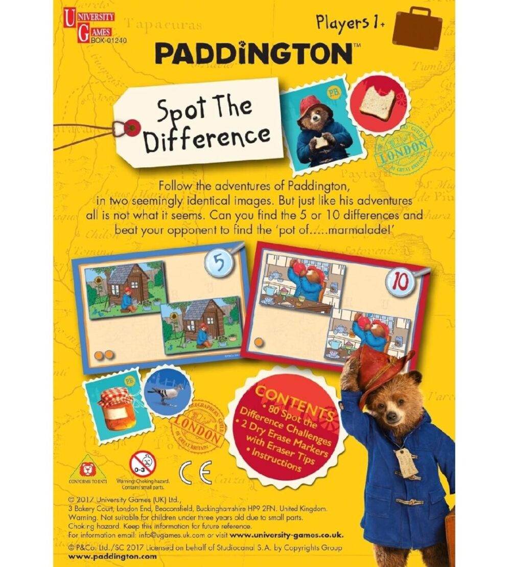 Paddington Spot The Difference Game Back Of Box