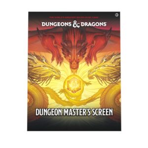 D&D Dungeon Master's Screen 2024 in packaging featuring a red dragon and golden D20.