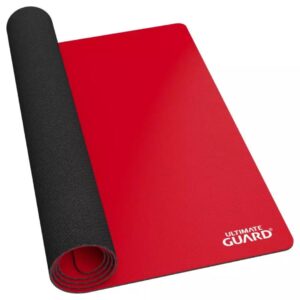 Image of the Ultimate Guard Play-Mat in red, partially unrolled.