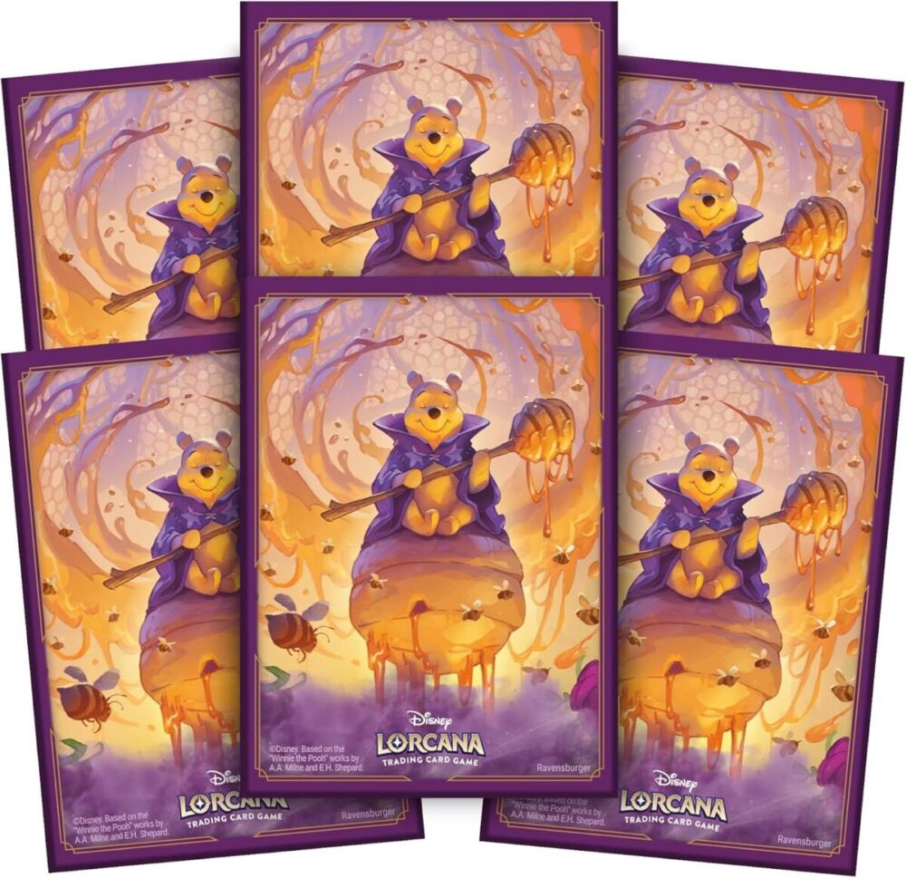 6 Sleeves from the packs of Disney Lorcana Azurite Sea Winnie the Pooh sleeves