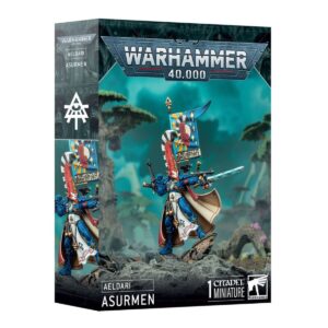 Box art for Aeldari Asurmen, featuring the Phoenix Lord in an iconic pose wielding the Sword of Asur