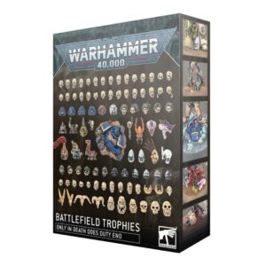 Image of Warhammer 40K Accessories: Battlefield Trophies box, showcasing a variety of skulls, heads, and other macabre components