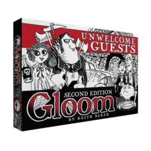 Gloom: Unwelcome Guests Expansion 2nd Edition box displaying its gothic-themed cover art.